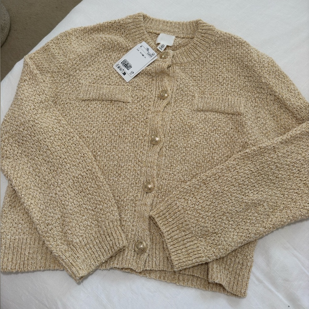 Gold Glitter Button Down Sweater